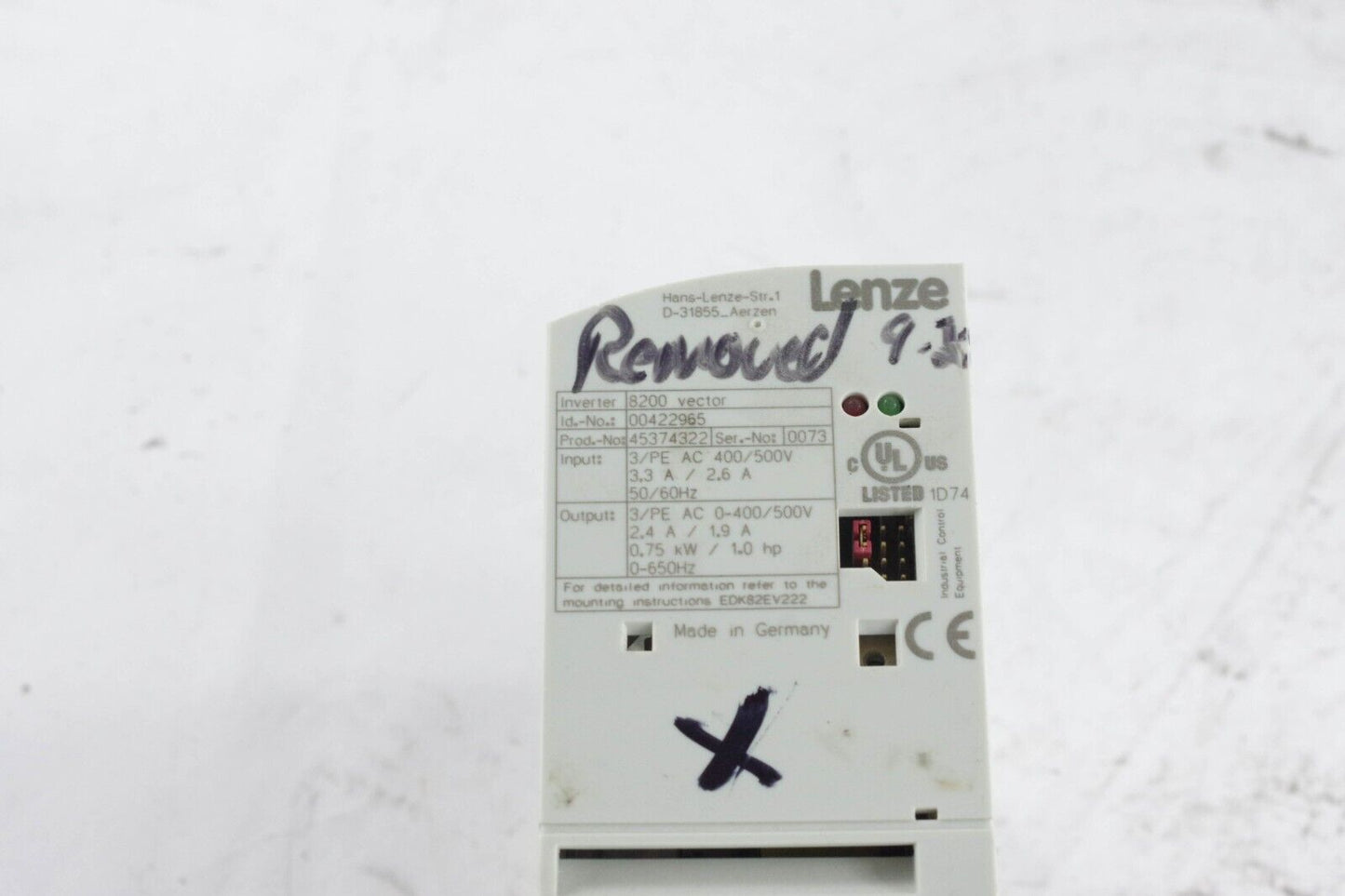 LENZE E82EV751-4B / E82EV7514B 1HP Ac Drive - For Parts Or Repair