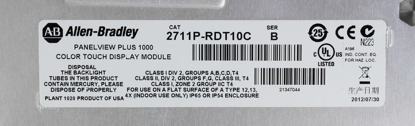 Allen Bradley 2711P-RDT10C /B PanelView Plus 1000 Color Touch Display Screen NOS