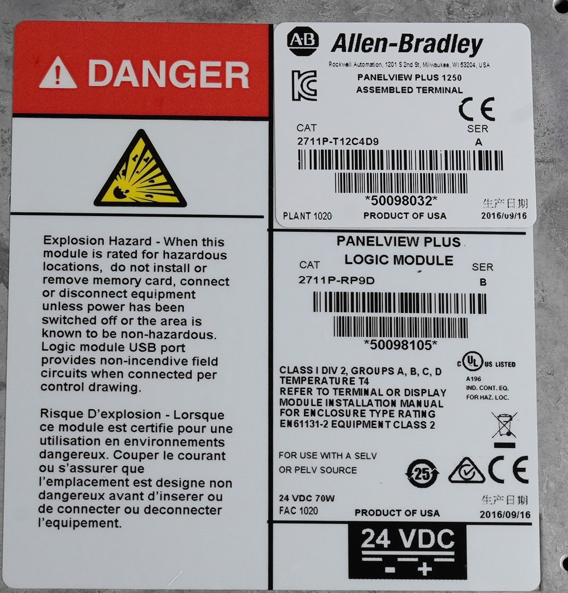 Allen Bradley 2711P-T12C4D9 A Panelview Plus 1250 Assembled Terminal RP9D RDT12C