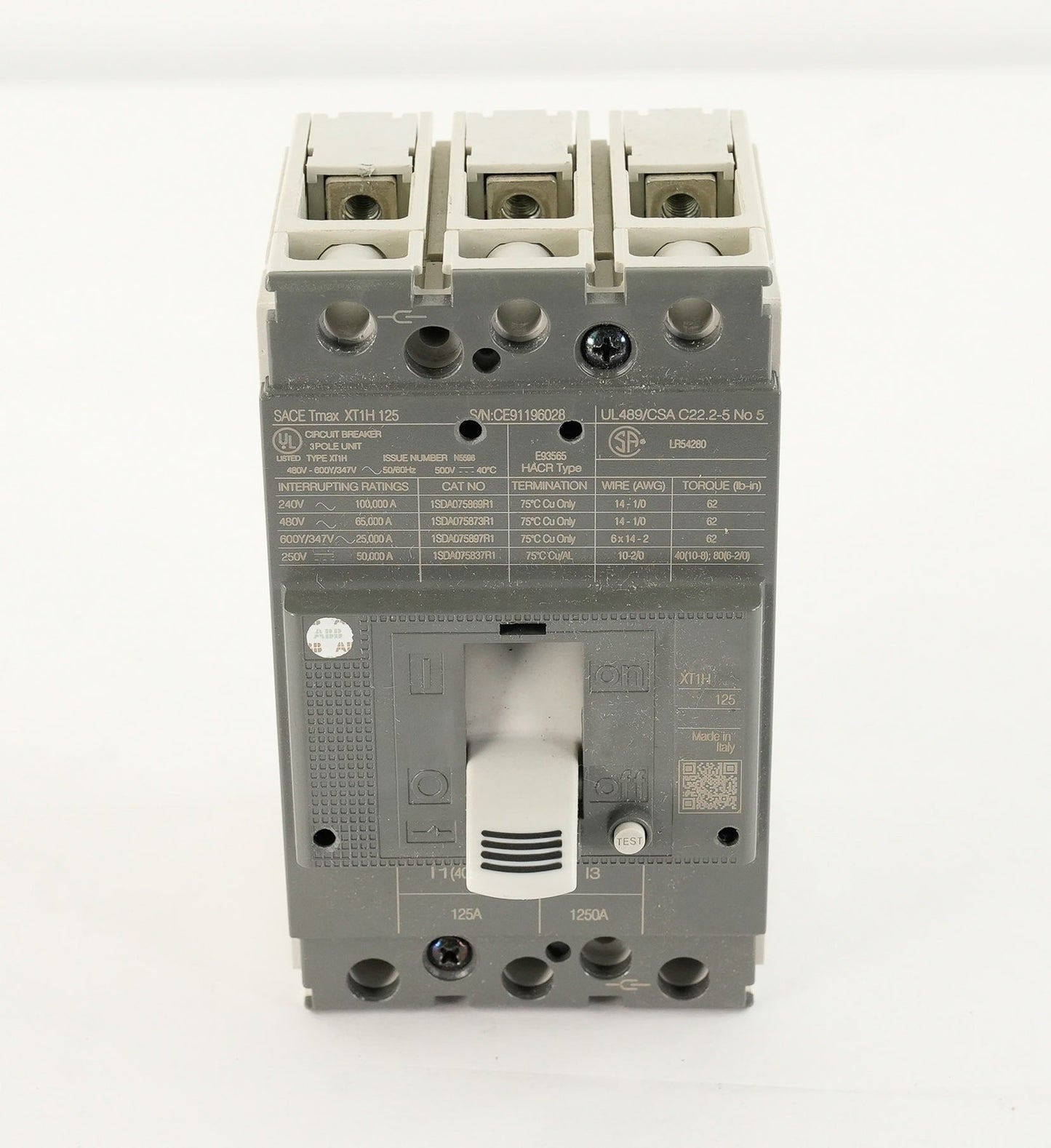 ABB SACE Tmax XT1H 125 3-Pole Circuit Breaker XT1H125