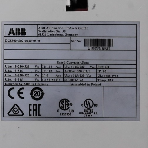 ABB DCS800-S02-0140-05-0 DC Drive 140A 545VDC 3-Phase DCS800S020140050