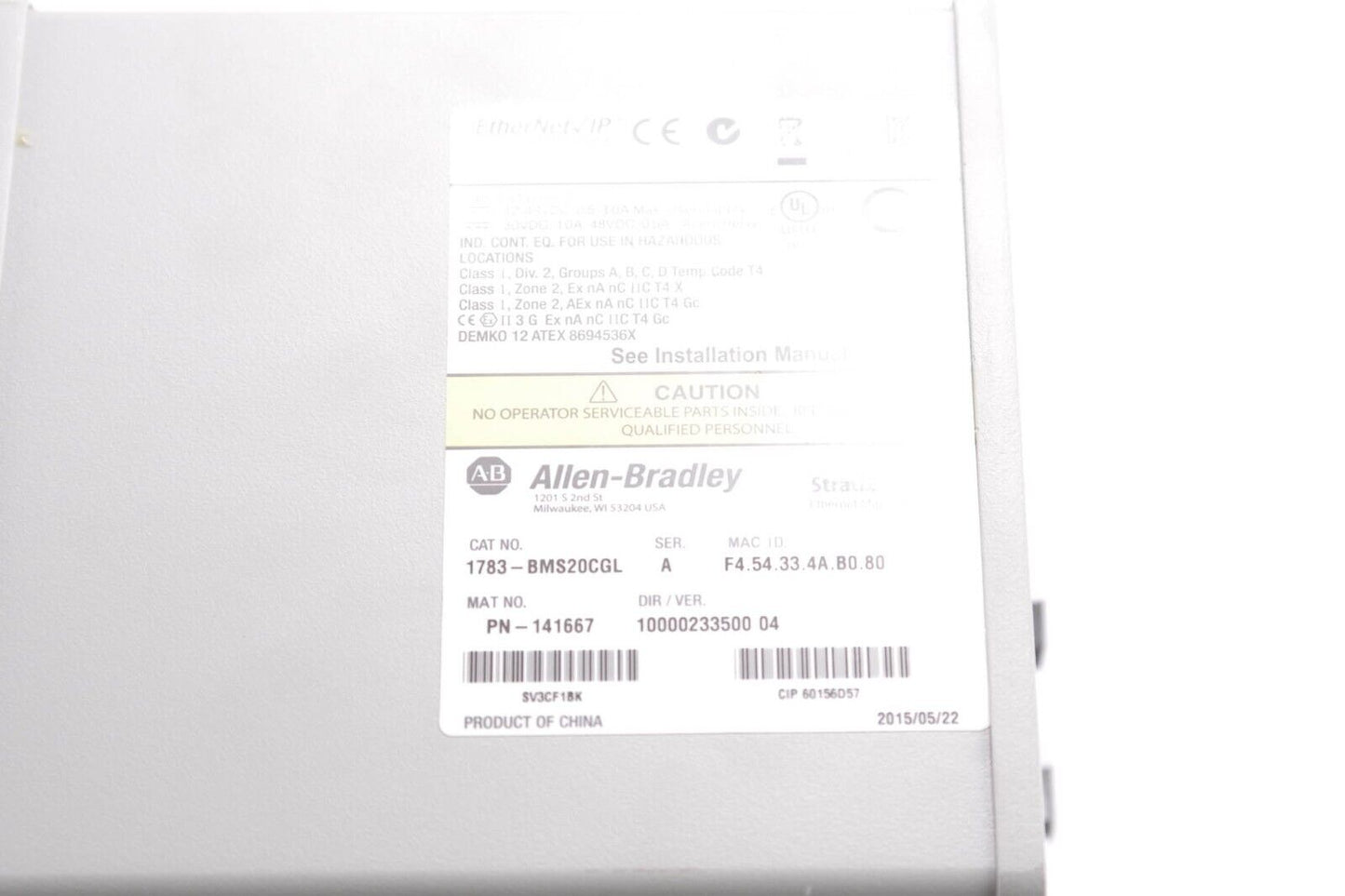 Allen Bradley 1783-BMS20CGL / A Stratix 5700 Managed EtherNet Switch 20-P 24/48V