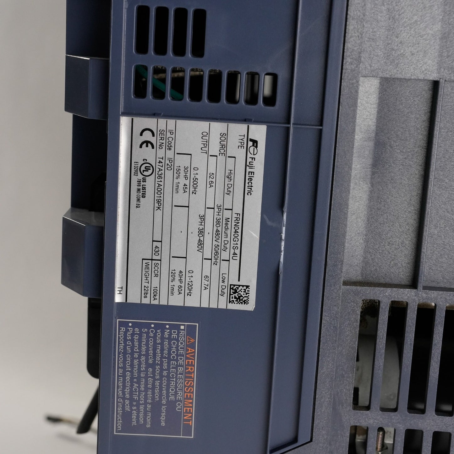 Fuji Electric FRN040G1S-4U Inverter / VFD Drive 40HP 480VAC - Missing Cover