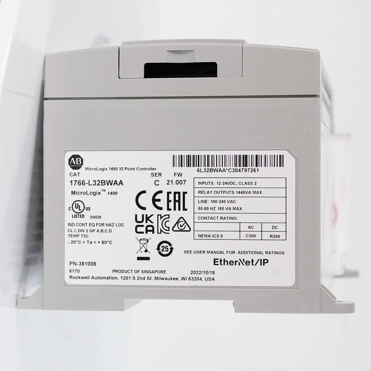 Allen Bradley 1766-L32BWAA MicroLogix 1400 PLC 120/240V AC 1766L32BWAA 32 I/O