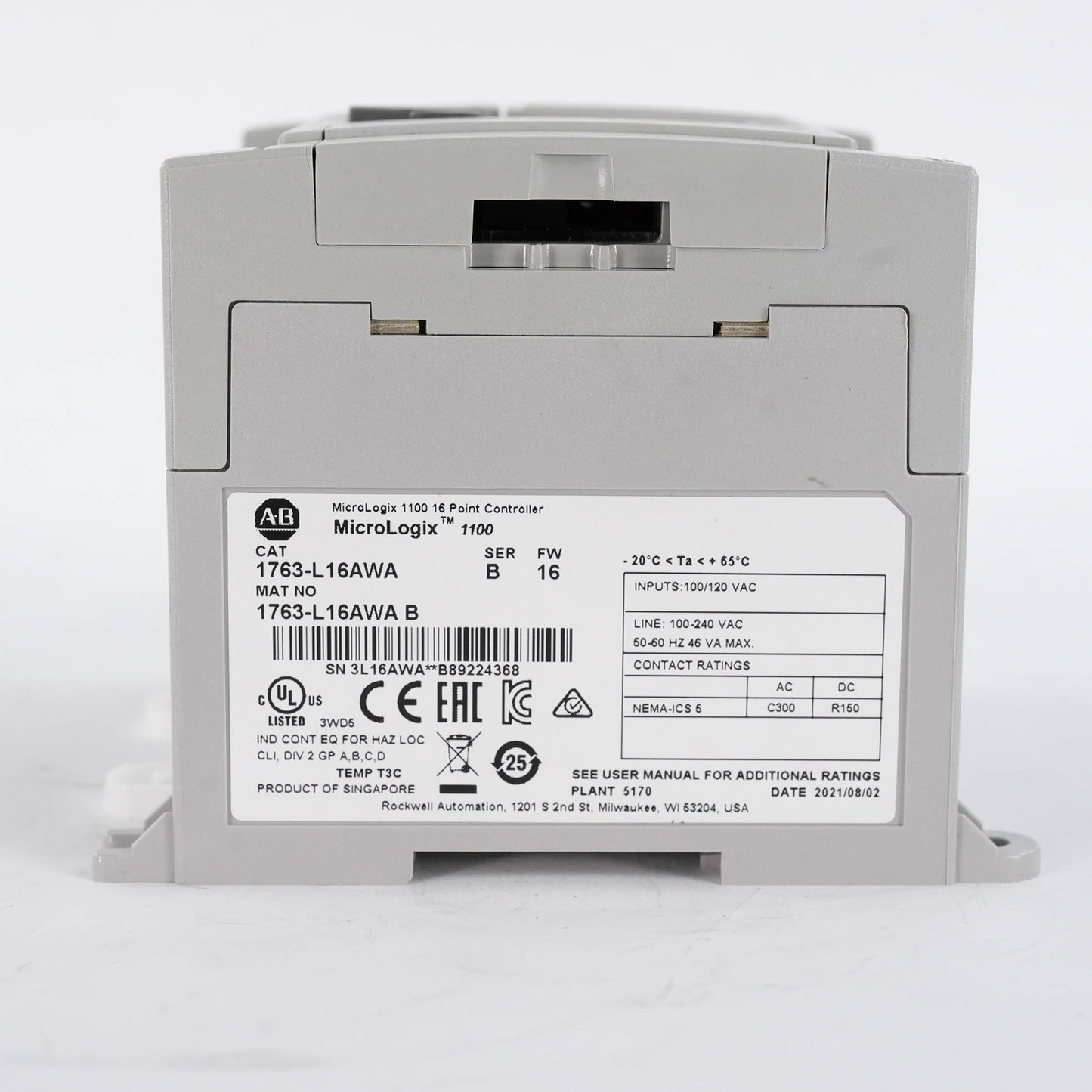 Allen Bradley 1763-L16AWA Ser B MicroLogix 1100 PLC 120/240V AC 1763L16AWA