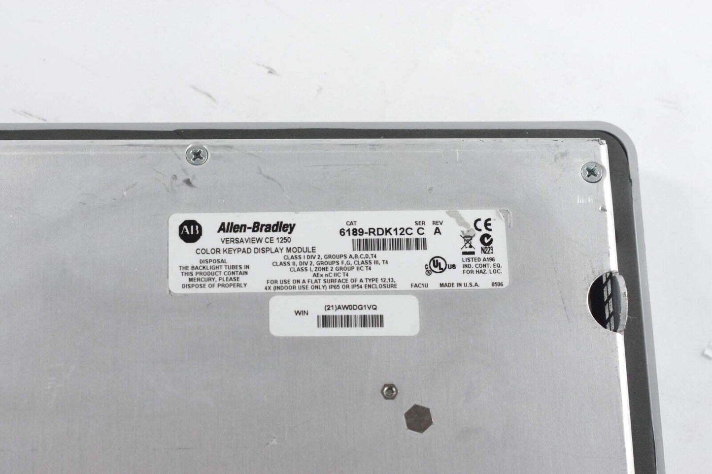 ALLEN BRADLEY 6189-RDK12C Ser C VERSAVIEW 1250H Display