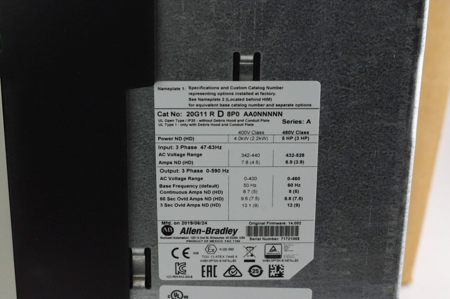 Allen Bradley 20G11RD8P0AA0NNNNN /A PowerFlex 755 AC Drive 5hp - Open Box