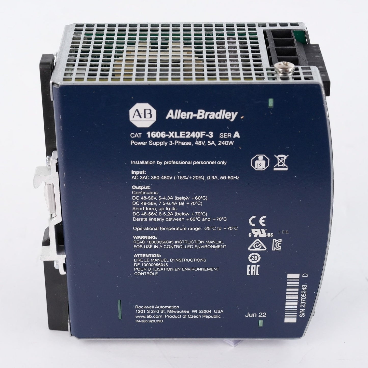 Allen Bradley 1606-XLE240F-3 /A Power Supply 3-Phase 48V 5A 240W 1606XLE240F3