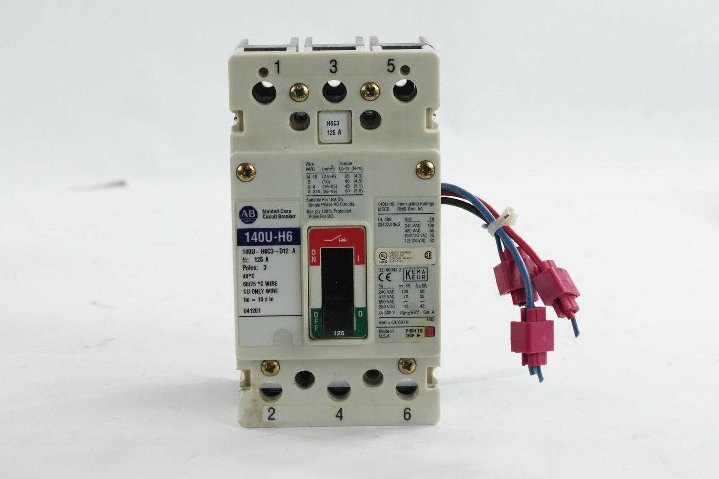 ALLEN BRADLEY 140U-H6C3-D12 SER A CIRCUIT BREAKER 125A 3 Pole