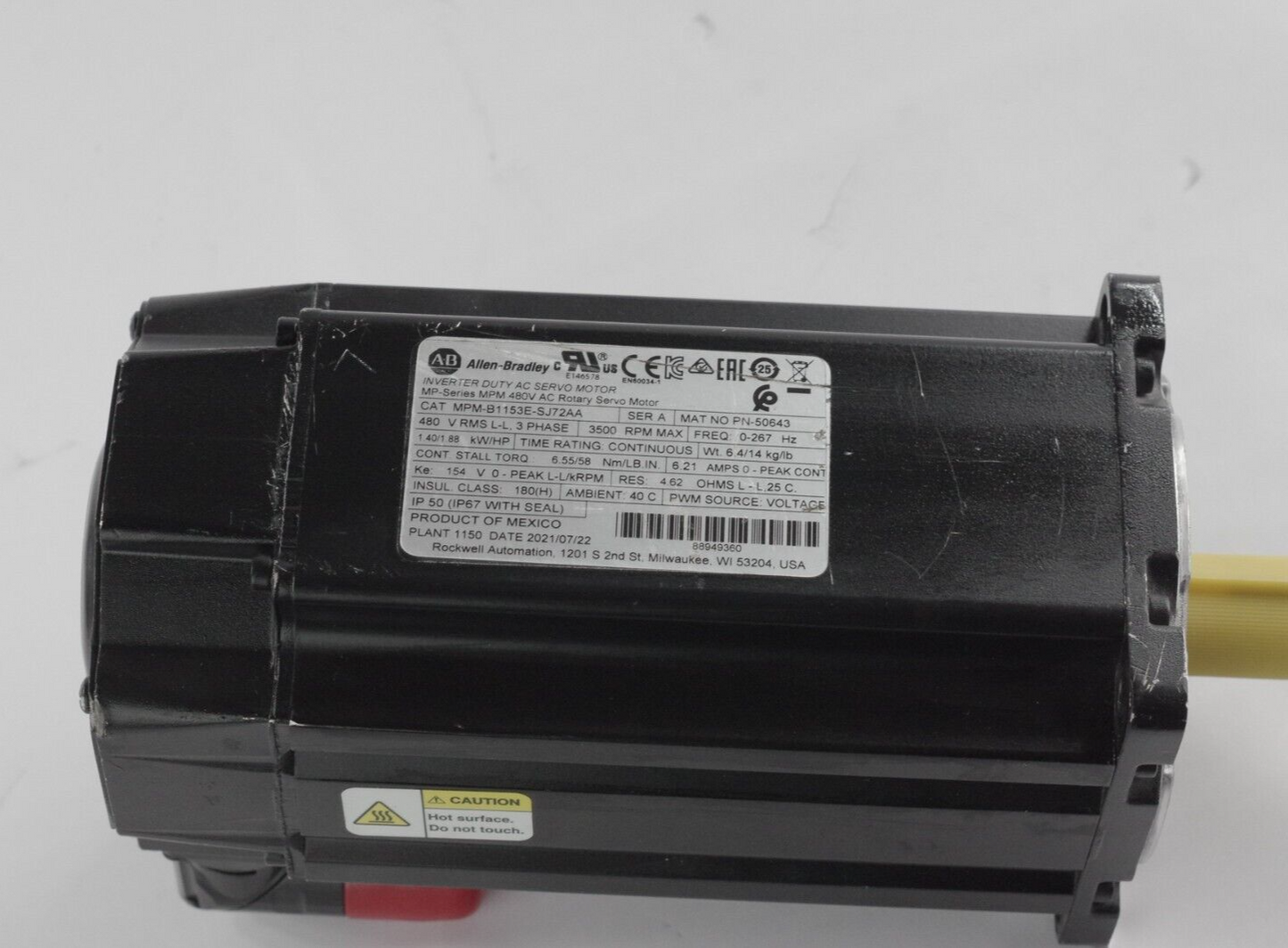 Allen Bradley MPM-B1153E-SJ72AA Ser A Kinetix 480V AC Servo Motor - No Box