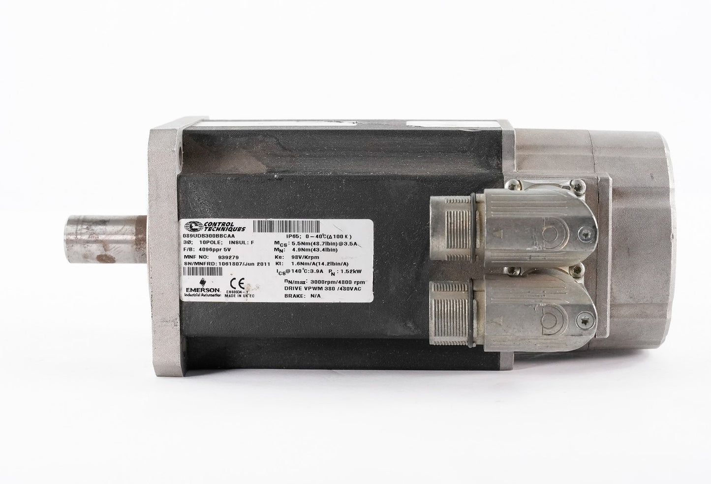 Emerson 089UDB300BBCAA Control Techniques Servo Motor 4800rpm 5.5Nm 3.5A
