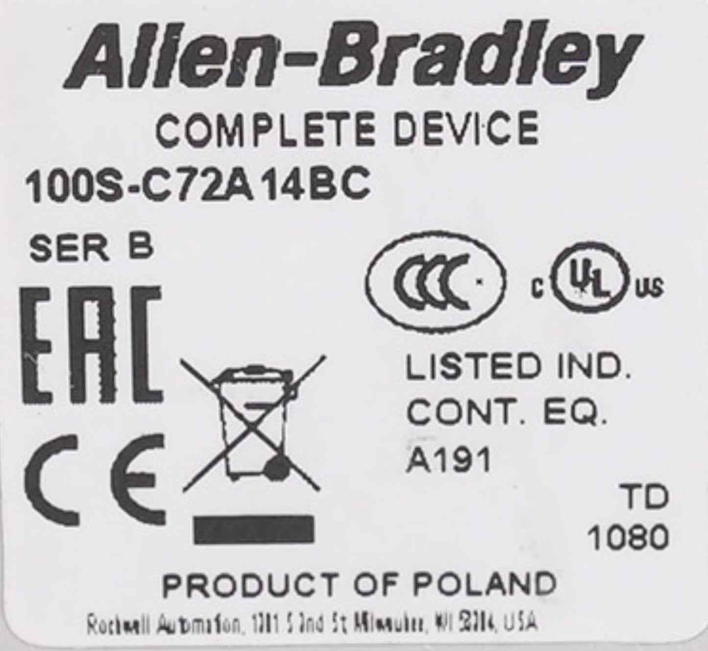 Allen Bradley 100S-C72A14BC /B Guardmaster Safety Contactor 100S-F + 100-C72*00