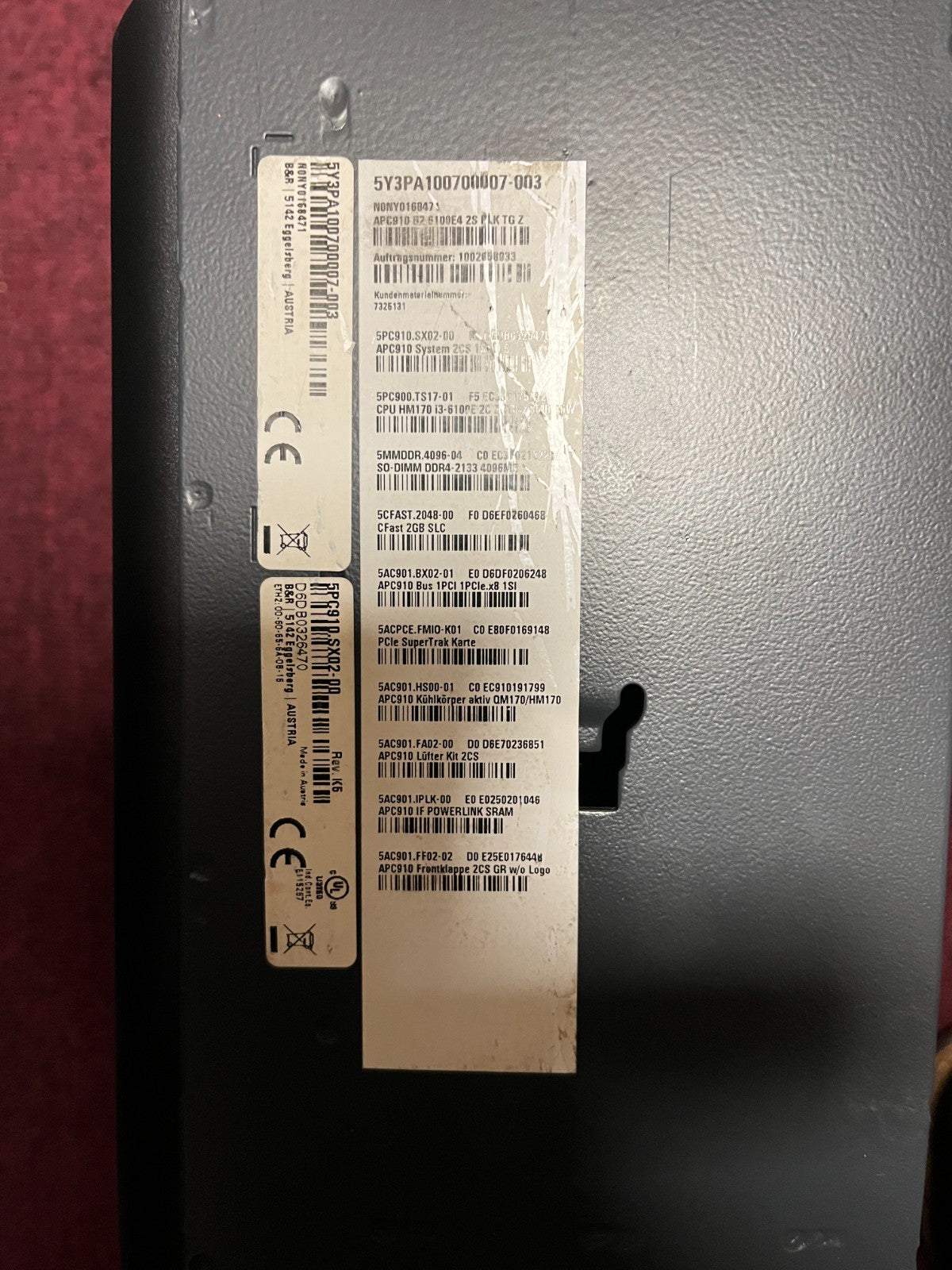 B&R 5PC910.SX02-00 Rev K5 / 5Y3PA100700007-003 ACOPOSmulti Automation PC 910