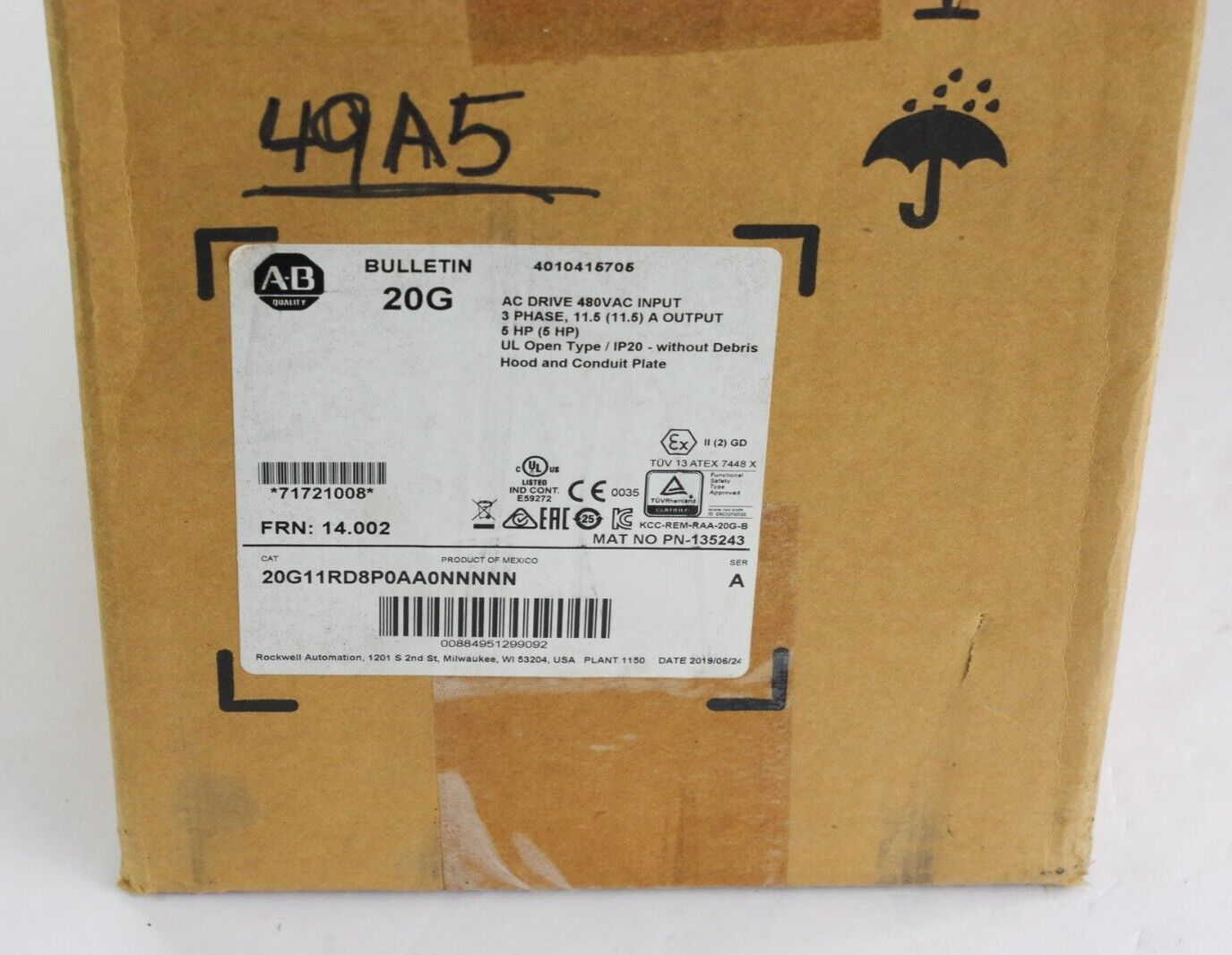 Allen Bradley 20G11RD8P0AA0NNNNN /A PowerFlex 755 AC Drive 5hp - Open Box