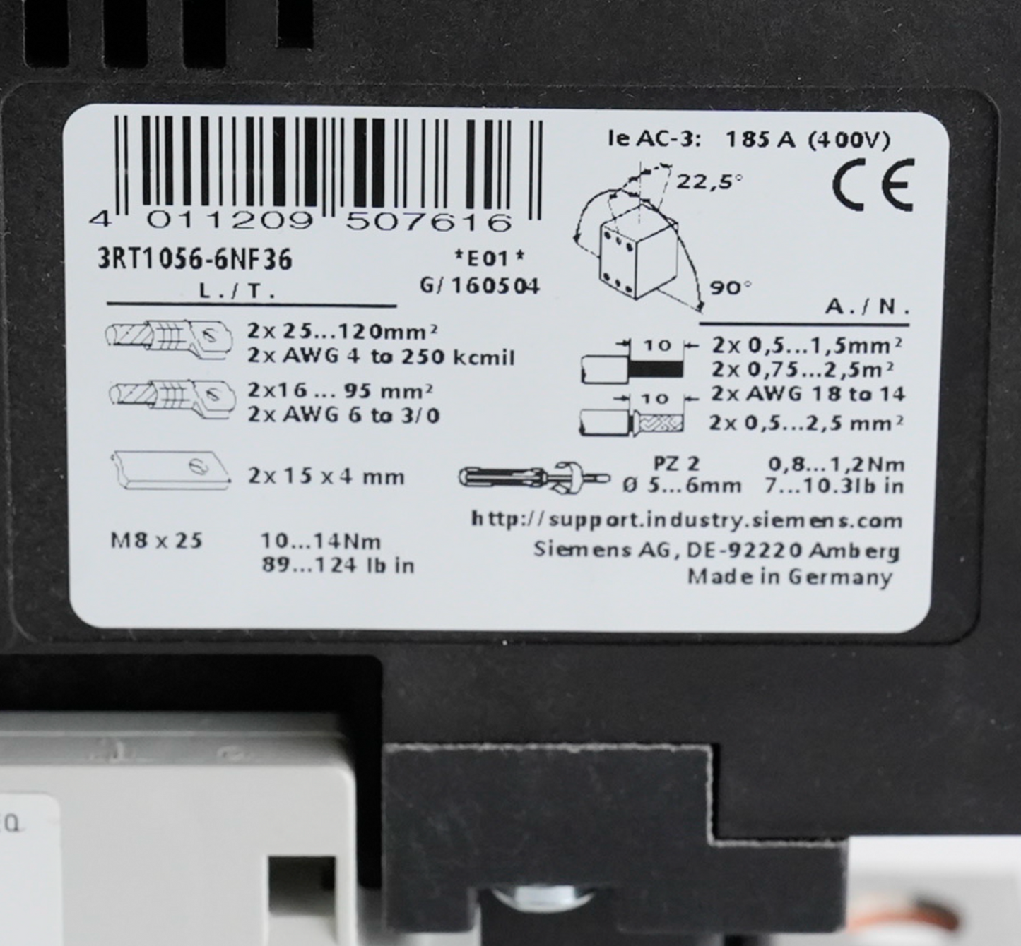 Siemens 3RT1056-6 SIRIUS Contactor 480 VAC Coil 3RT1 056-6NF36 3RT1056-6NF36