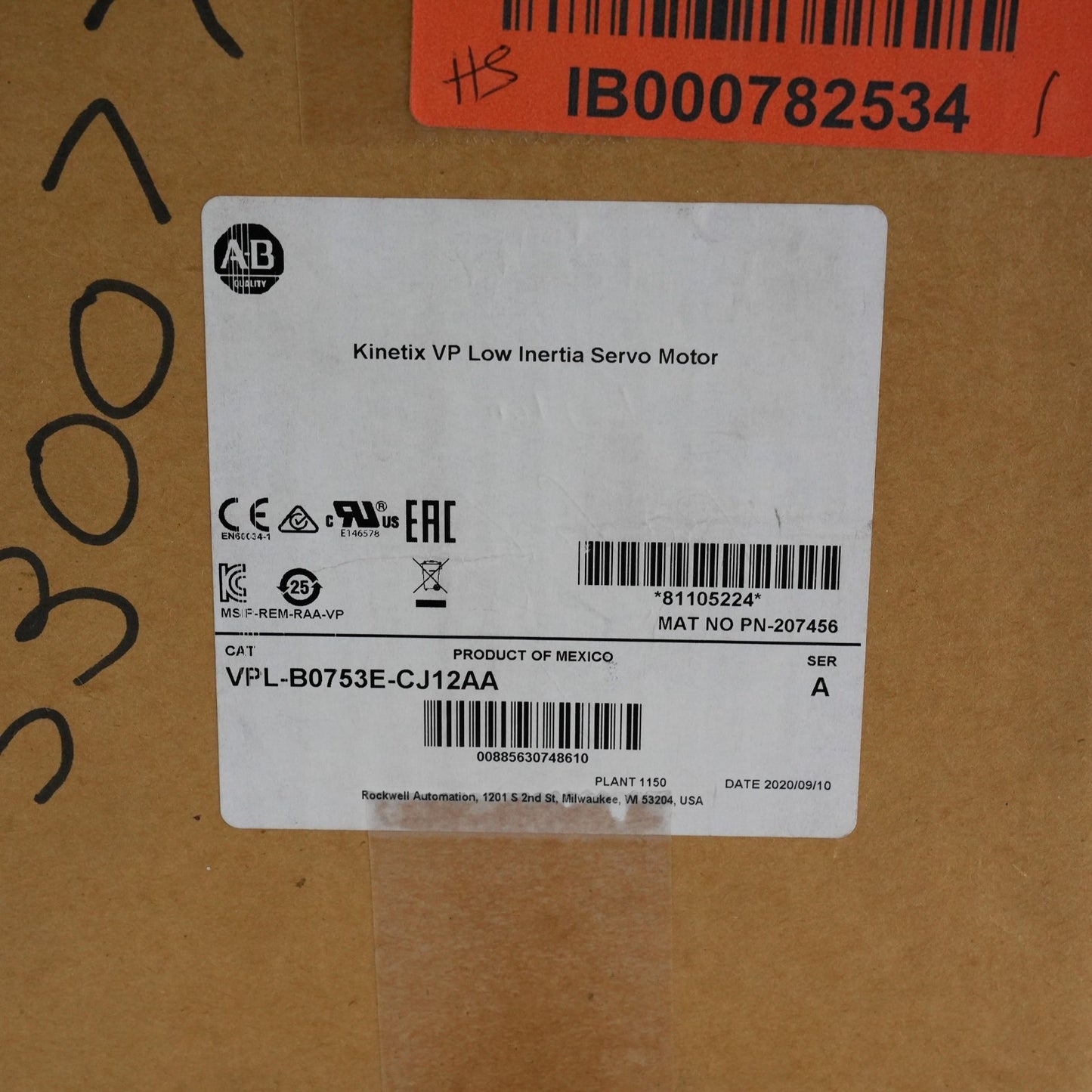 Allen Bradley VPL-B0753E-CJ12AA /A Kinetix Servo Motor - Sealed Surplus