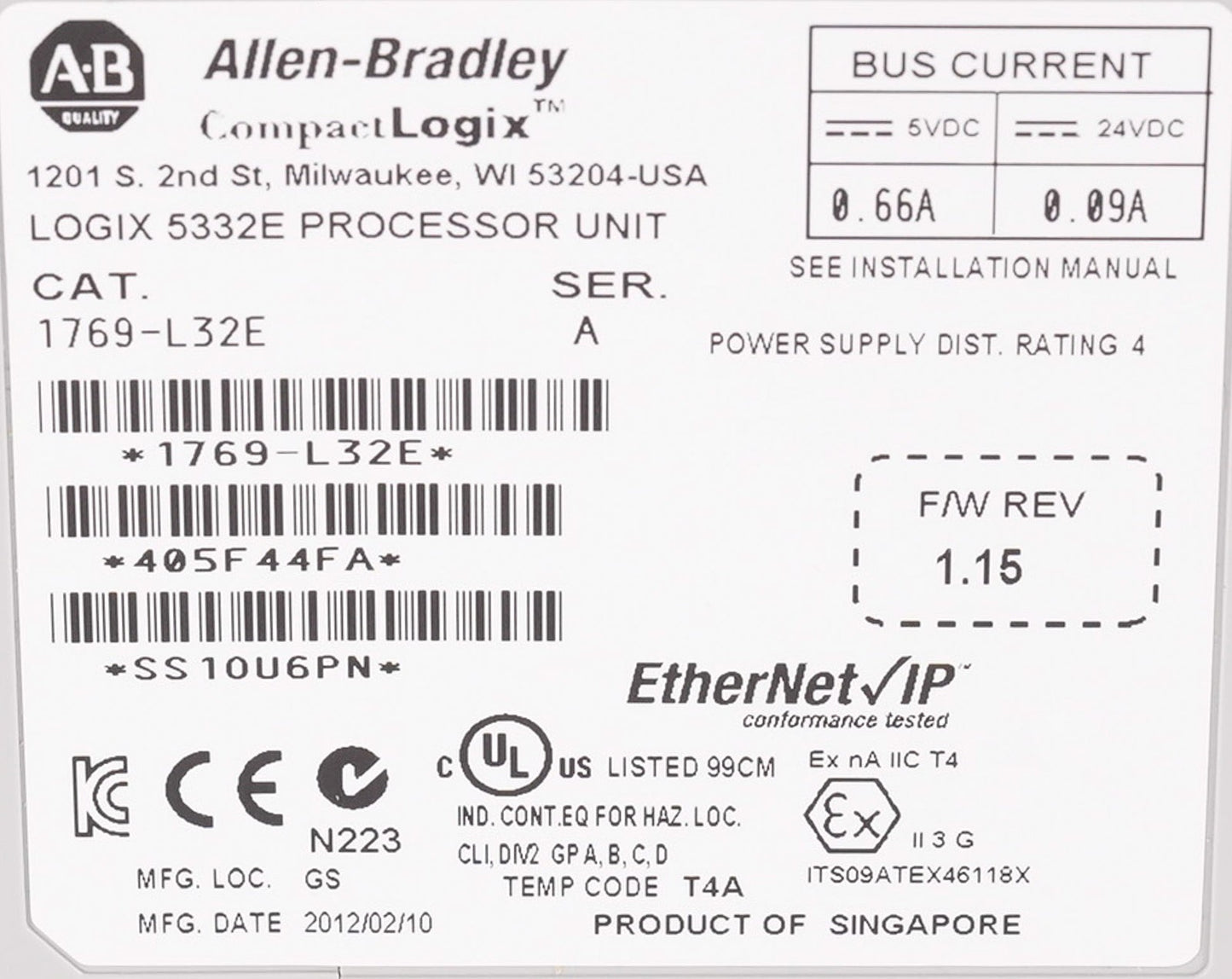 Allen Bradley 1769-L32E /A CompactLogix 5332E Processor Unit - Open Box