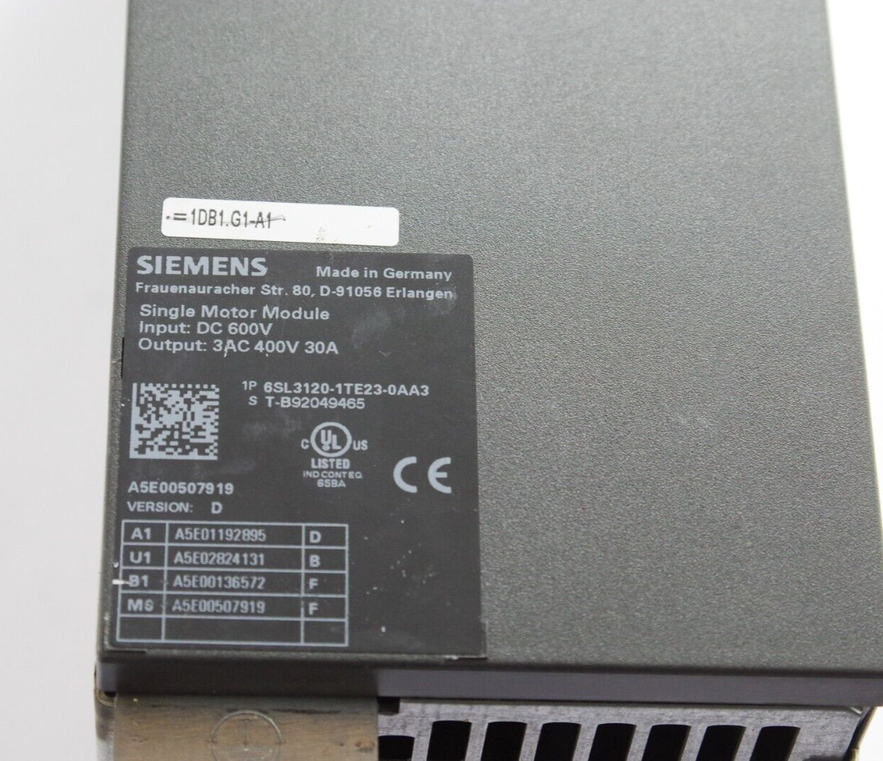 Simens SINAMICS 6SL3120-1TE23-0AA3 Single Motor MODULE VERSION D