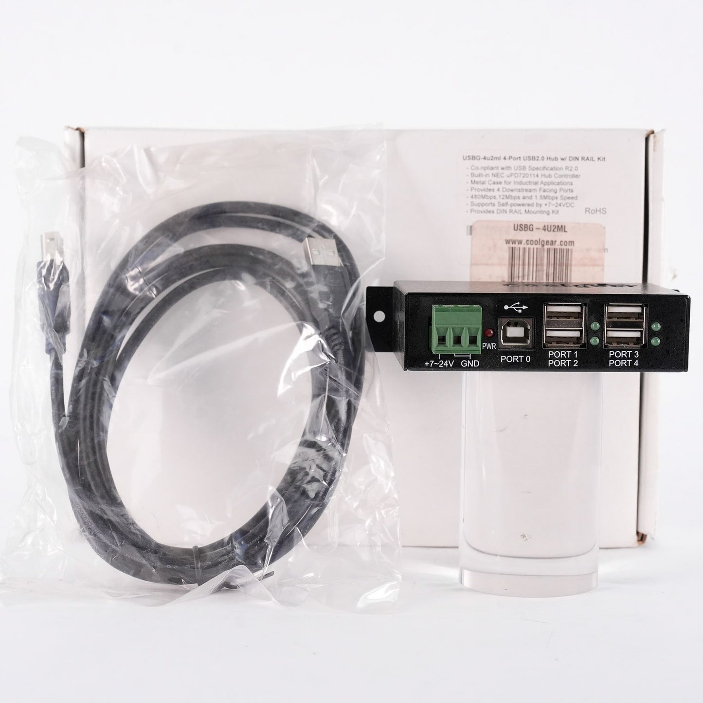 Coolgear USBG-4u2ml 4-Port USB 2.0 High Speed Industrial Metal Hub - Open Box