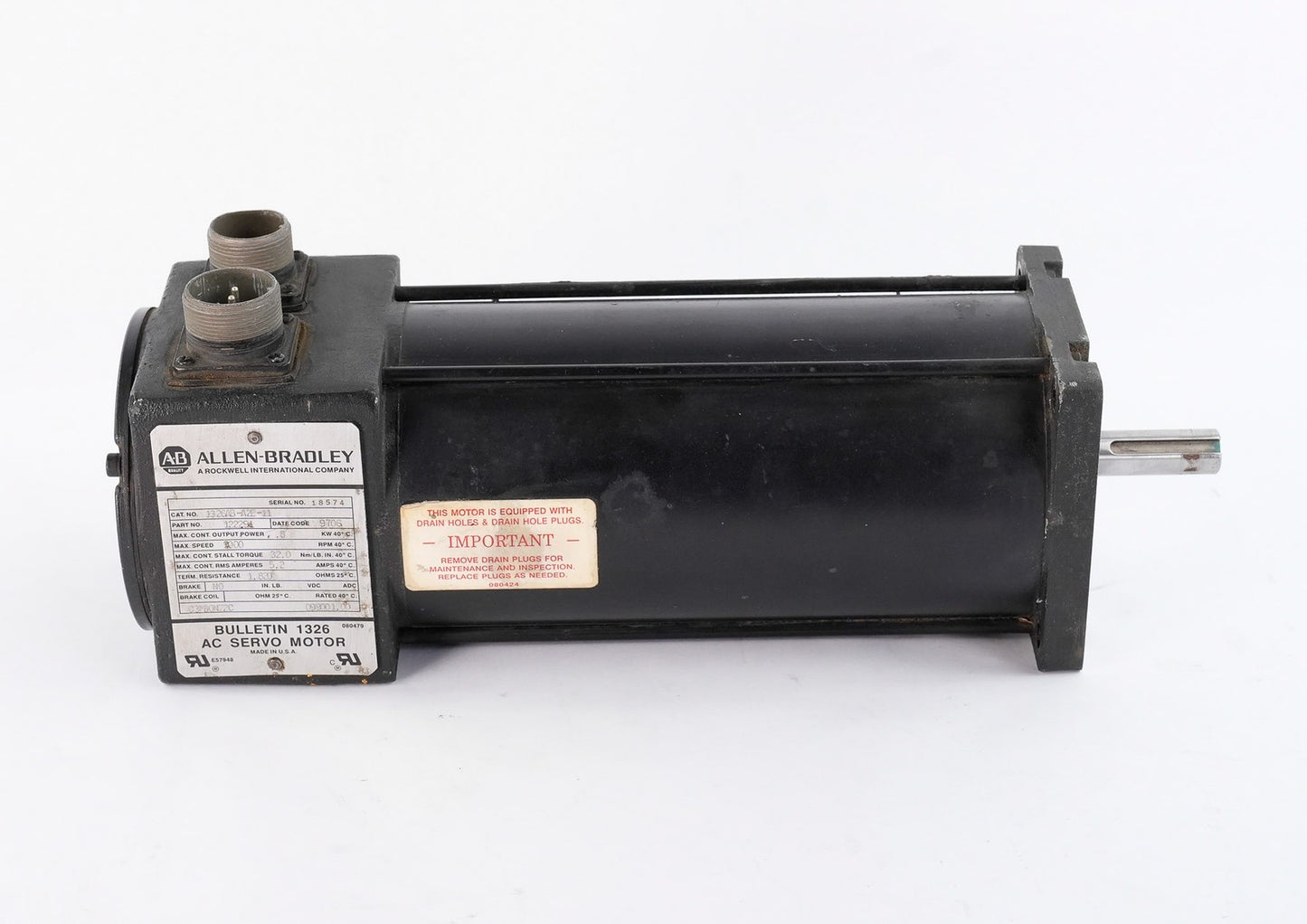 Allen Bradley 1326AB-A2E-11 Bulletin 1326 AC Servo Motor 3000RPM 1326ABA2E11