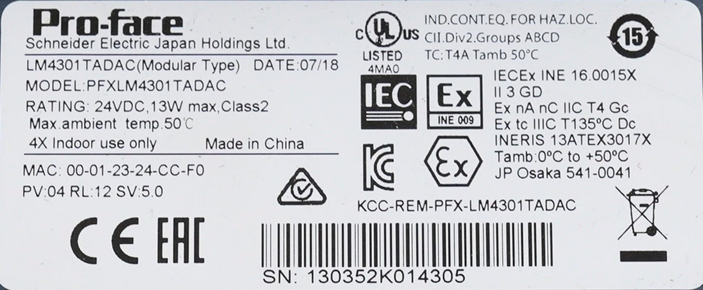 Pro-face PFXLM4301TADAC LM4301TADAC HMI Display Panel + Power Supply