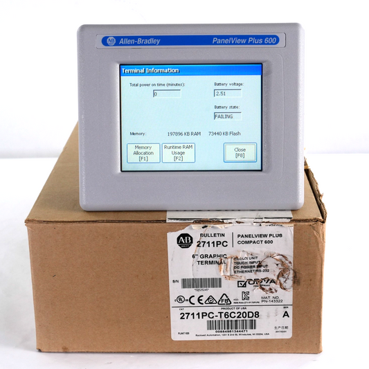 Allen Bradley 2711PC-T6C20D8 /A PanelView Plus 600 Touch (0 Runtime) - Open Box
