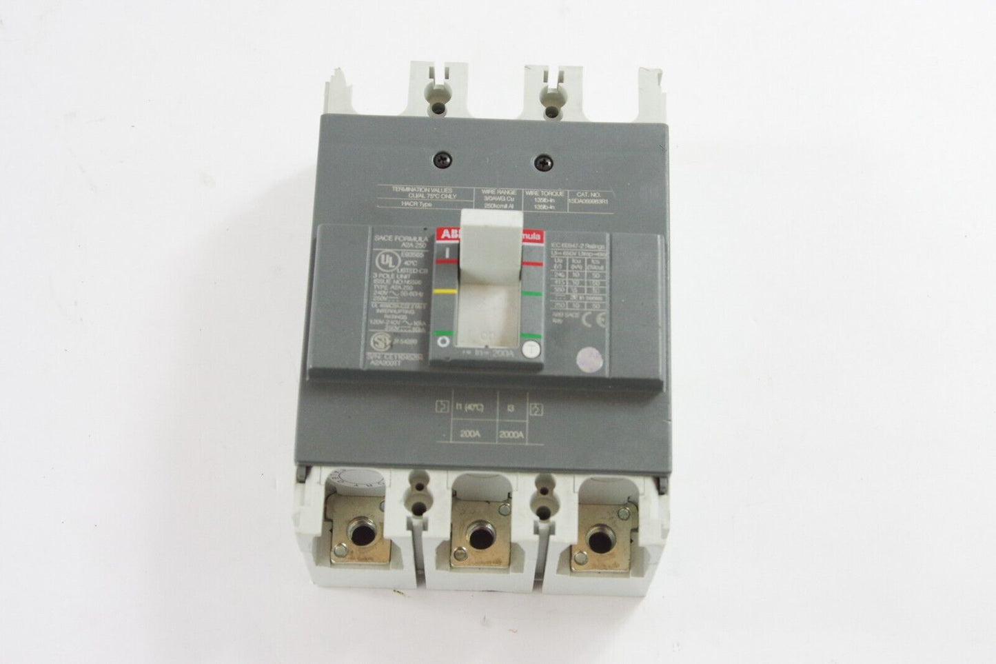 ABB SACE FORMULA A2A200TT A2A 250 260 200A 3 Pole Circuit Breaker