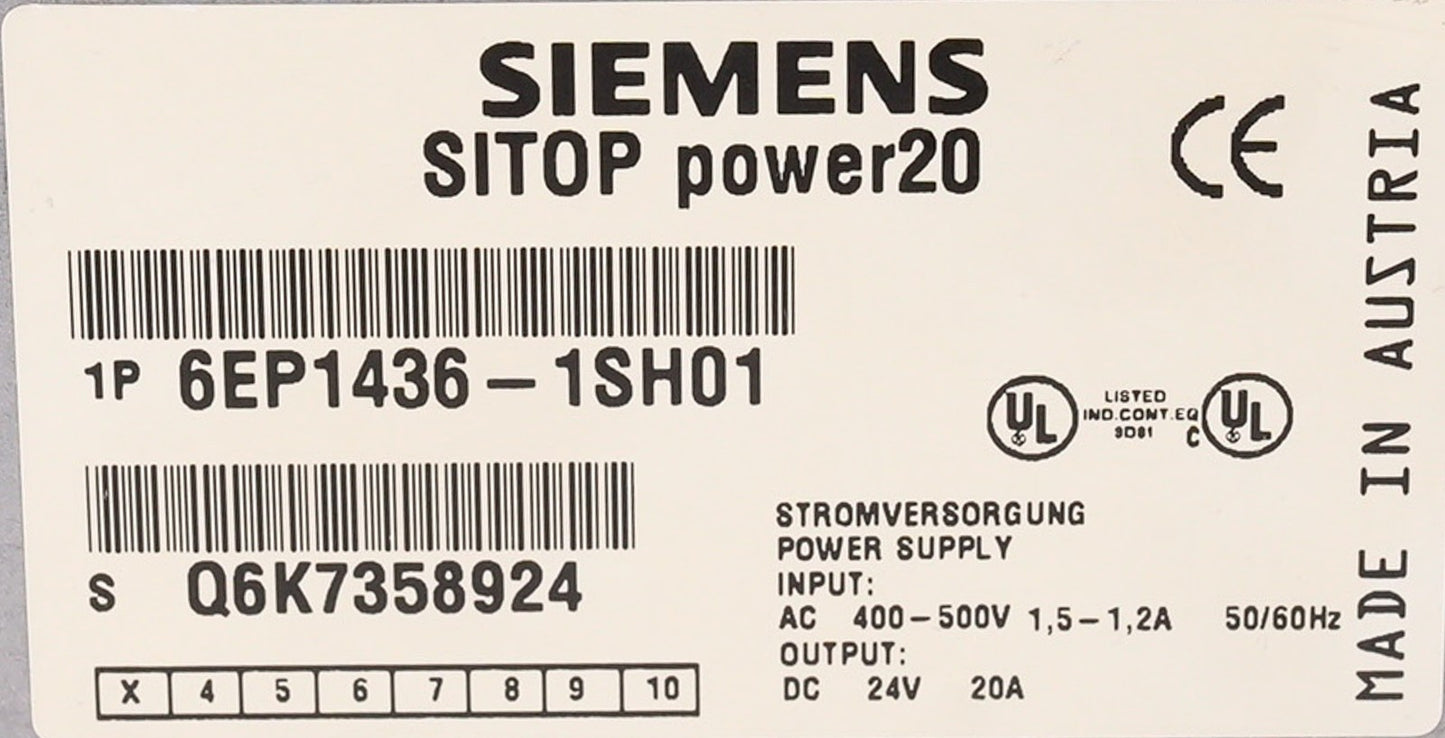 Siemens 6EP1436-1SH01 SITOP power20 Power Supply 400-500V 6EP14361SH01
