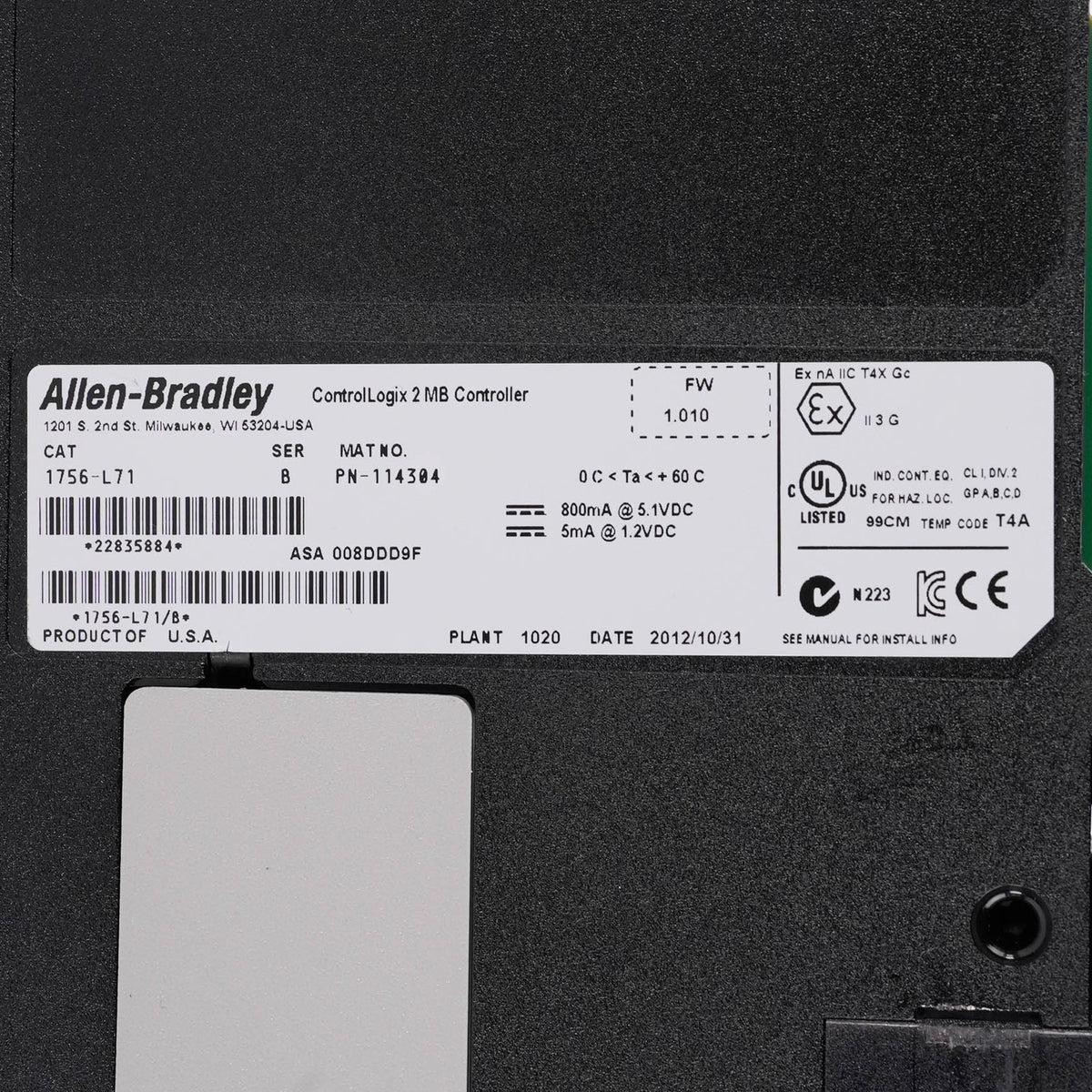 Allen Bradley 1756-L71 Ser B ControlLogix 5571 Logix5571 Processor 2MB