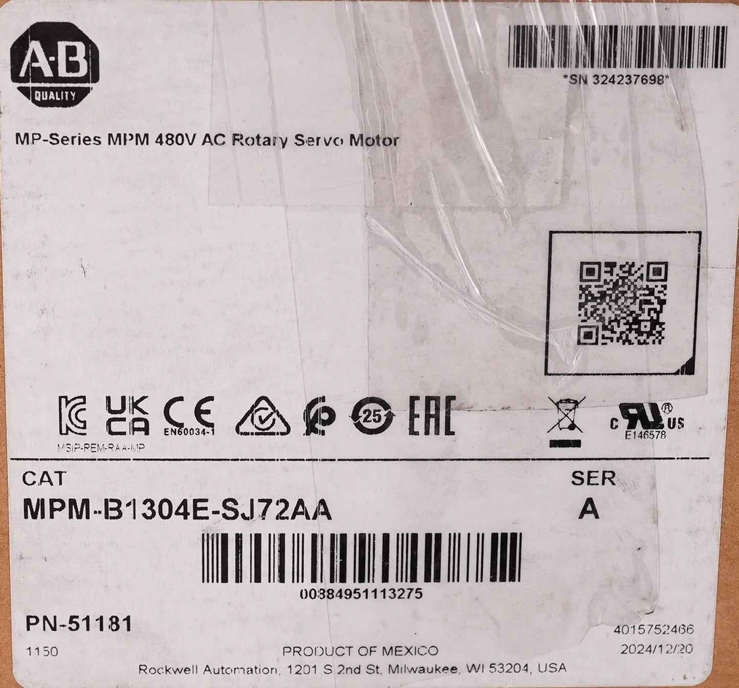 Allen Bradley MPM-B1304E-SJ72AA /A AC Rotary Servo Motor 480V 4000RPM  (Video)