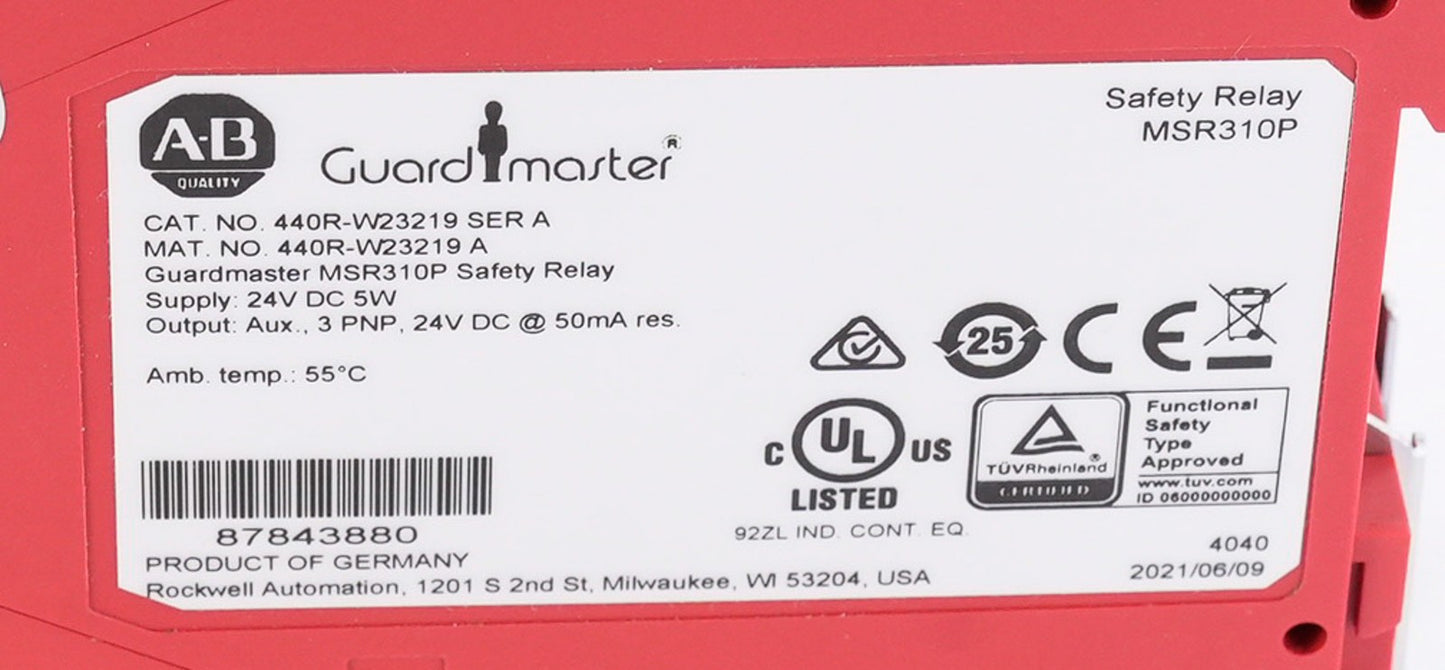 Allen Bradley 440R-W23219 Guardmaster MSR310P Safety Relay Without Original Box