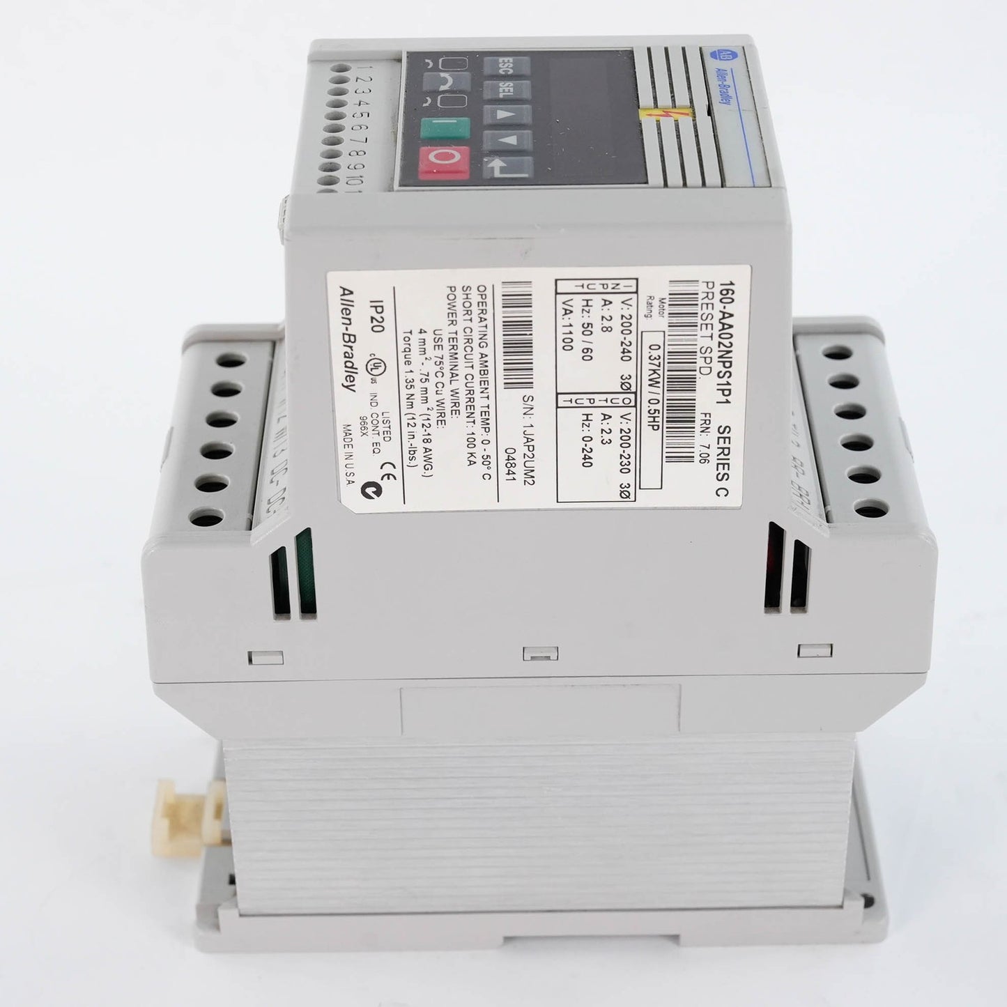 Allen Bradley 160-AA02NPS1P1 Ser C Bulletin 160 AC Drive 200-240V 0.37kW 0.5HP