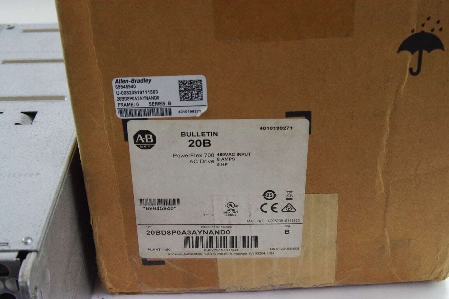 2019 Allen-Bradley 20BD8P0A3AYNAND0 /B PowerFlex 700 AC Drive 5HP +1 Yr Warranty