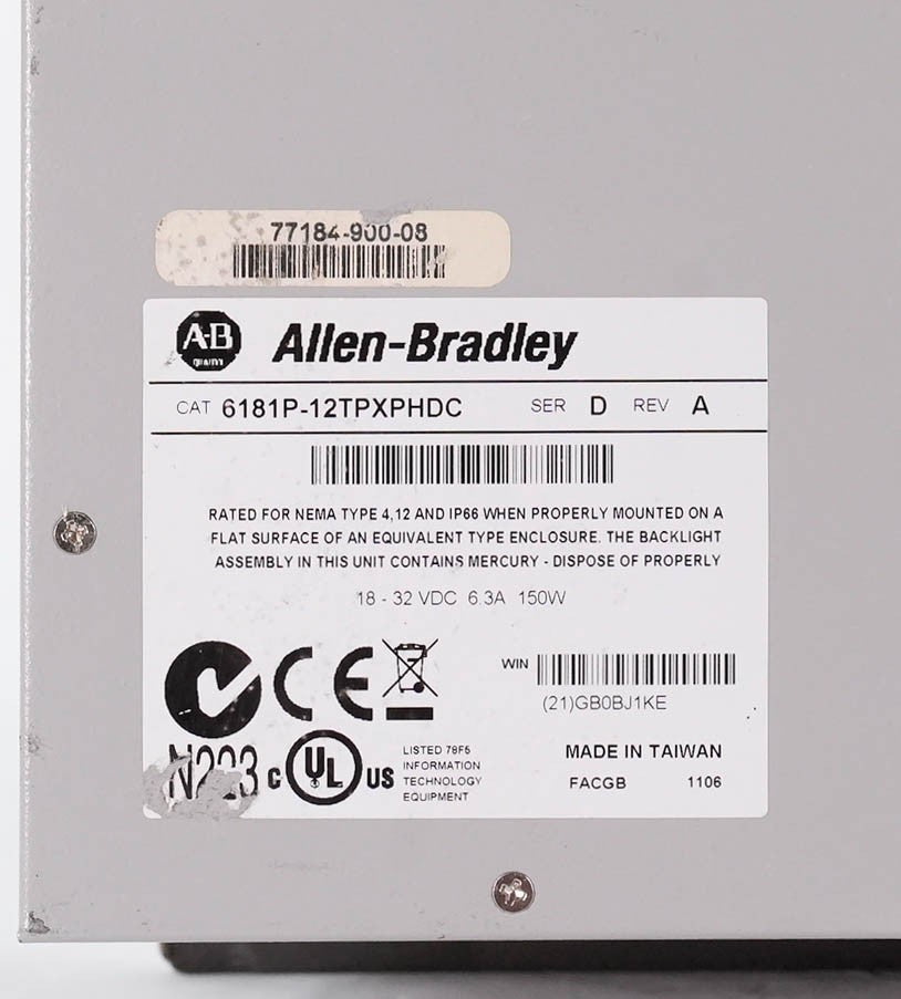 Allen Bradley 6181P-12TPXPHDC /D VersaView 1200P Industrial PC 6181P-12TPXPH DC