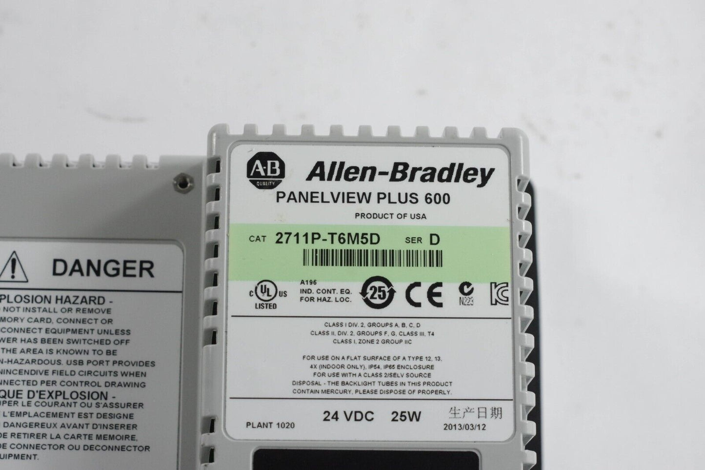 Allen Bradley 2711P-T6M5D Ser D Panelview Plus 600 - Excellent Condition