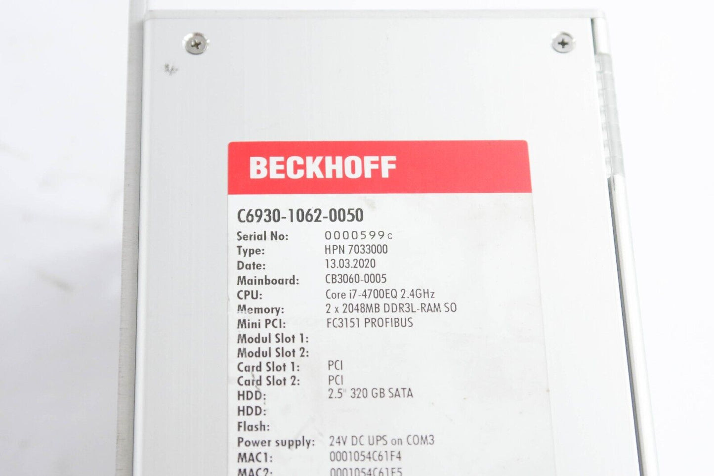 Beckhoff Automation C6930-1062-0050 / C693010620050 HPN7033000 CB3060-0005 24V