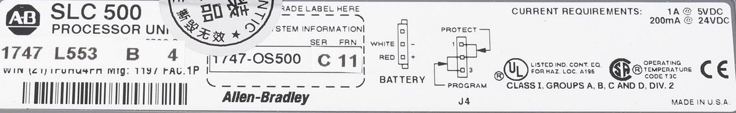 Allen Bradley 1747-L553 Series B SLC 500 5/05 CPU Processor 1747L553