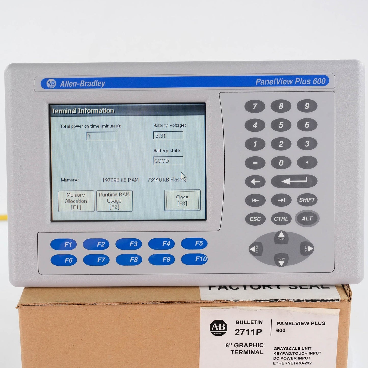 Allen Bradley 2711P-B6M20D8 Ser A PanelView Plus 6 600 Mono Key/Touch 24VDC