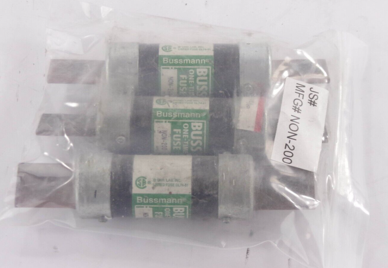 3x Bussmann NON-200 NON200 Cartridge One Time Non-Current Limiting Low Voltage