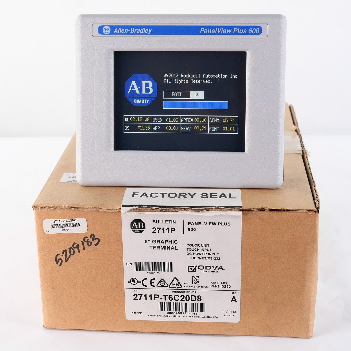 Allen Bradley 2711P-T6C20D8 /A PanelView Plus 600 Color Touch Display - Open Box