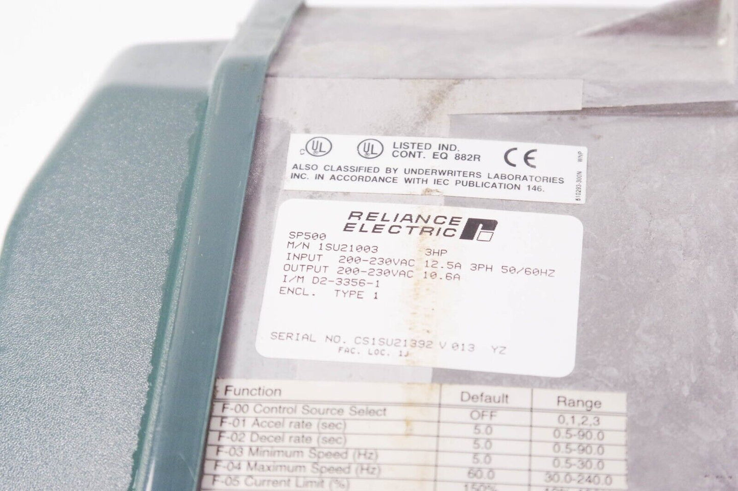 RELIANCE ELECTRIC SP500 1SU21003 AC DRIVE 200-230VAC 3HP