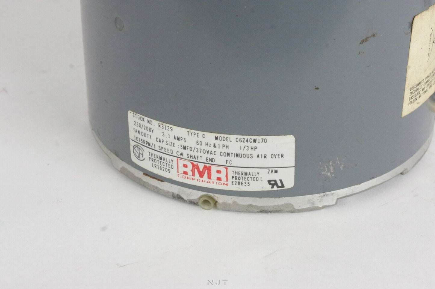 RMR Type C R3129 C624CW170 230/208V 3.1 Amps 1/3hp 1075 RPM Electric Motor