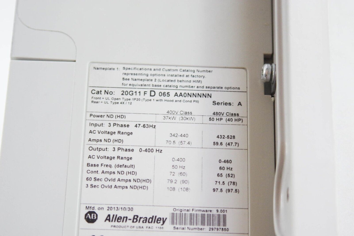 Allen Bradley 20G11 F D 065 AA0NNNNN 20G11FD065AA0NNNNN PowerFlex 755 50h Refurb