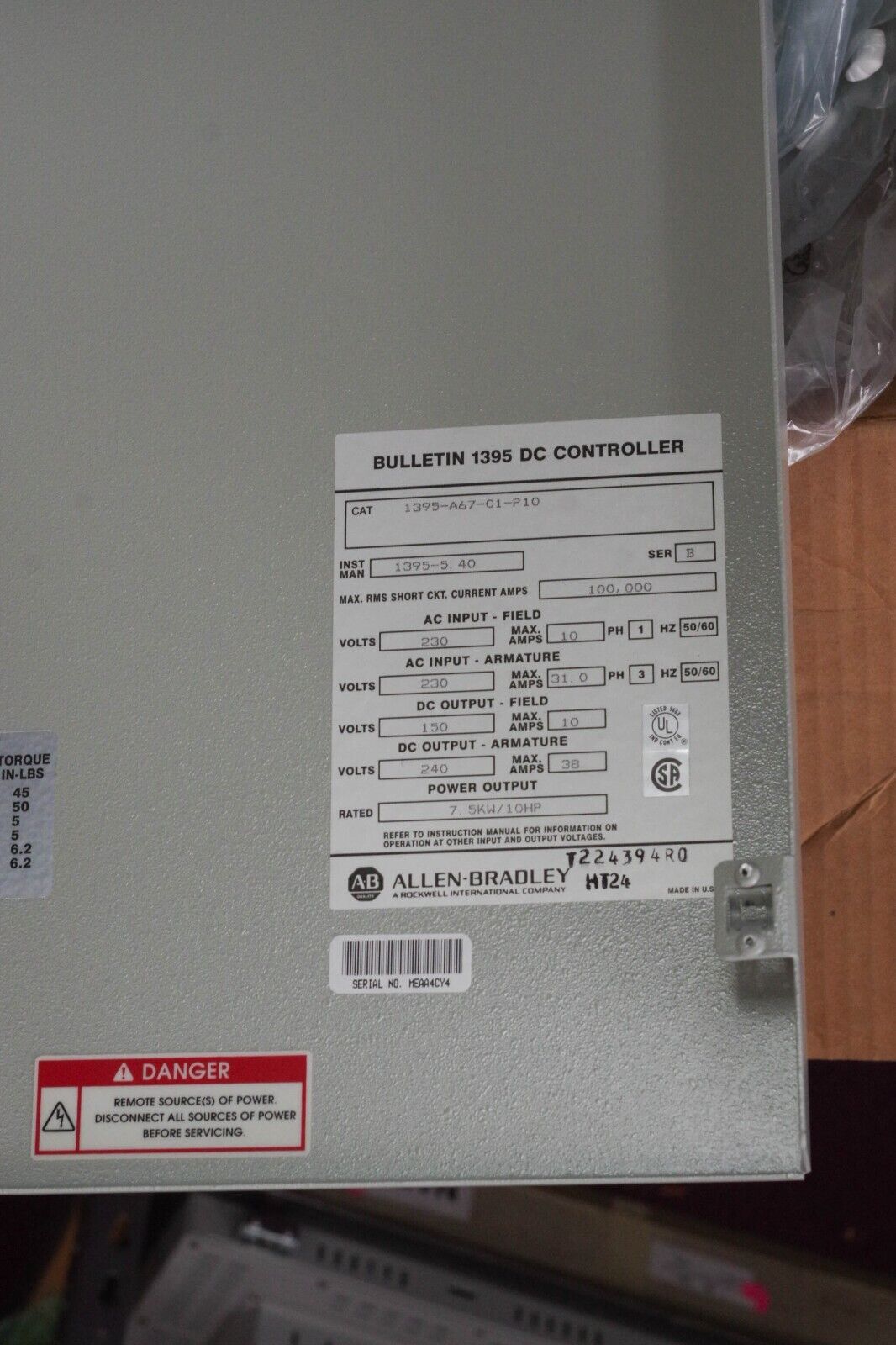 ALLEN BRADLEY 1395-A67-C1-P10 BULLETIN 1395 DC Drive 10hp - New Surplus