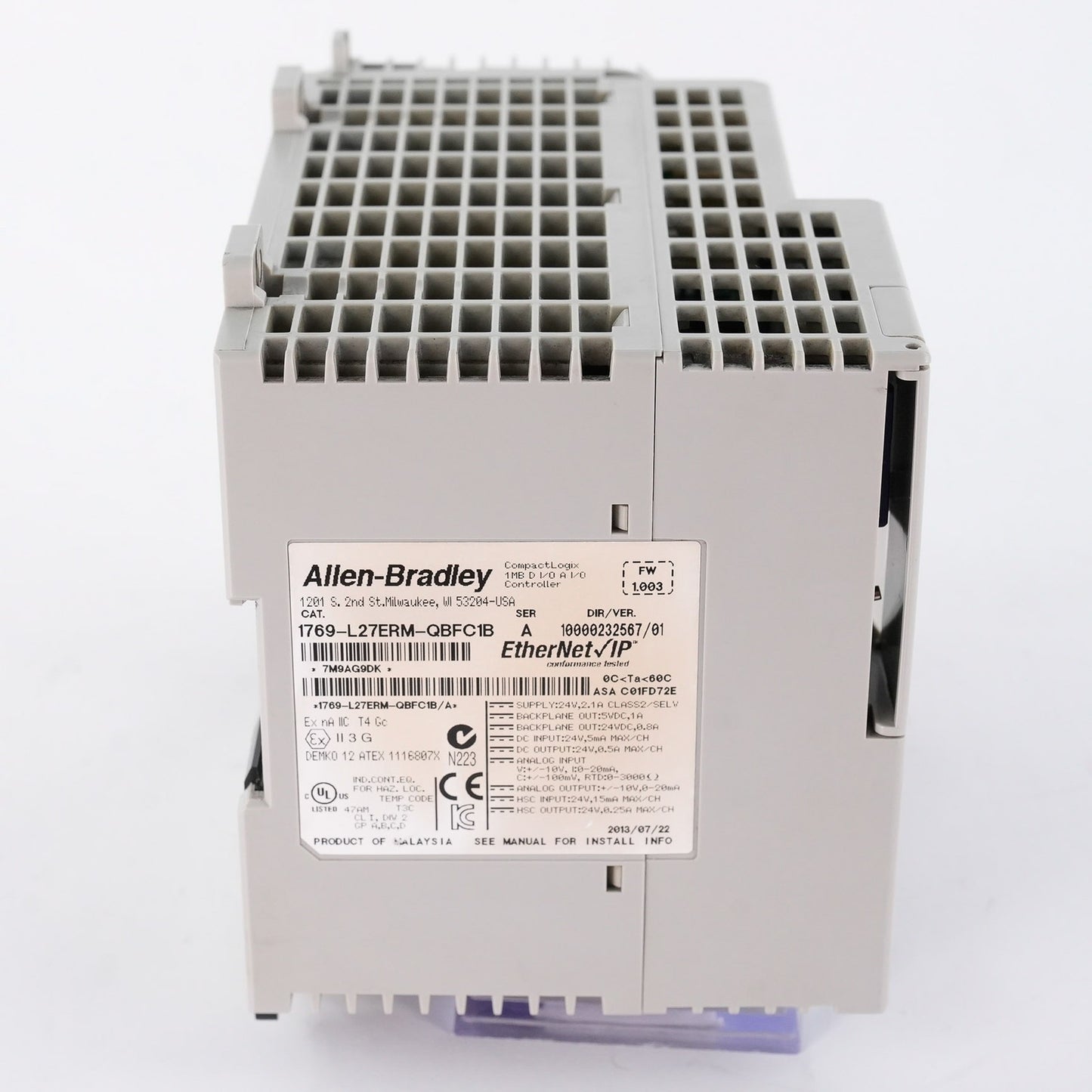 Allen Bradley CompactLogix 1769-L27ERM-QBFC1B Controller 24VDC 1769L27ERMQBFC1B