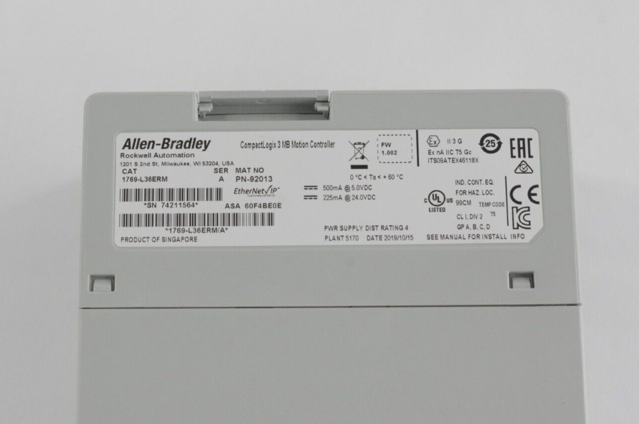 Allen Bradley 1769-L36ERM Ser A CompactLogix EtherNet/IP Motion Controller 3MB