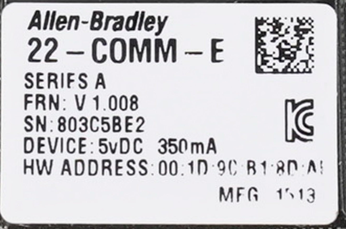 Allen Bradley 22-COMM-E /A EtherNet/IP Adapter FRN V1.008 22COMME