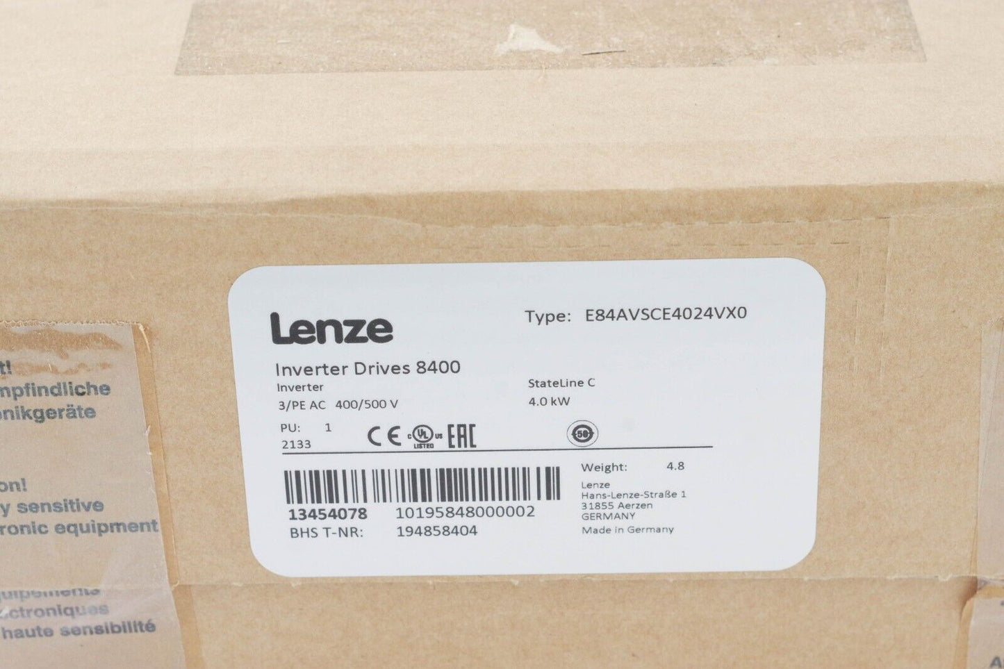 Lenze E84AVSCE4024VX0 8400 Frequency Inverter 4Kw 13454078