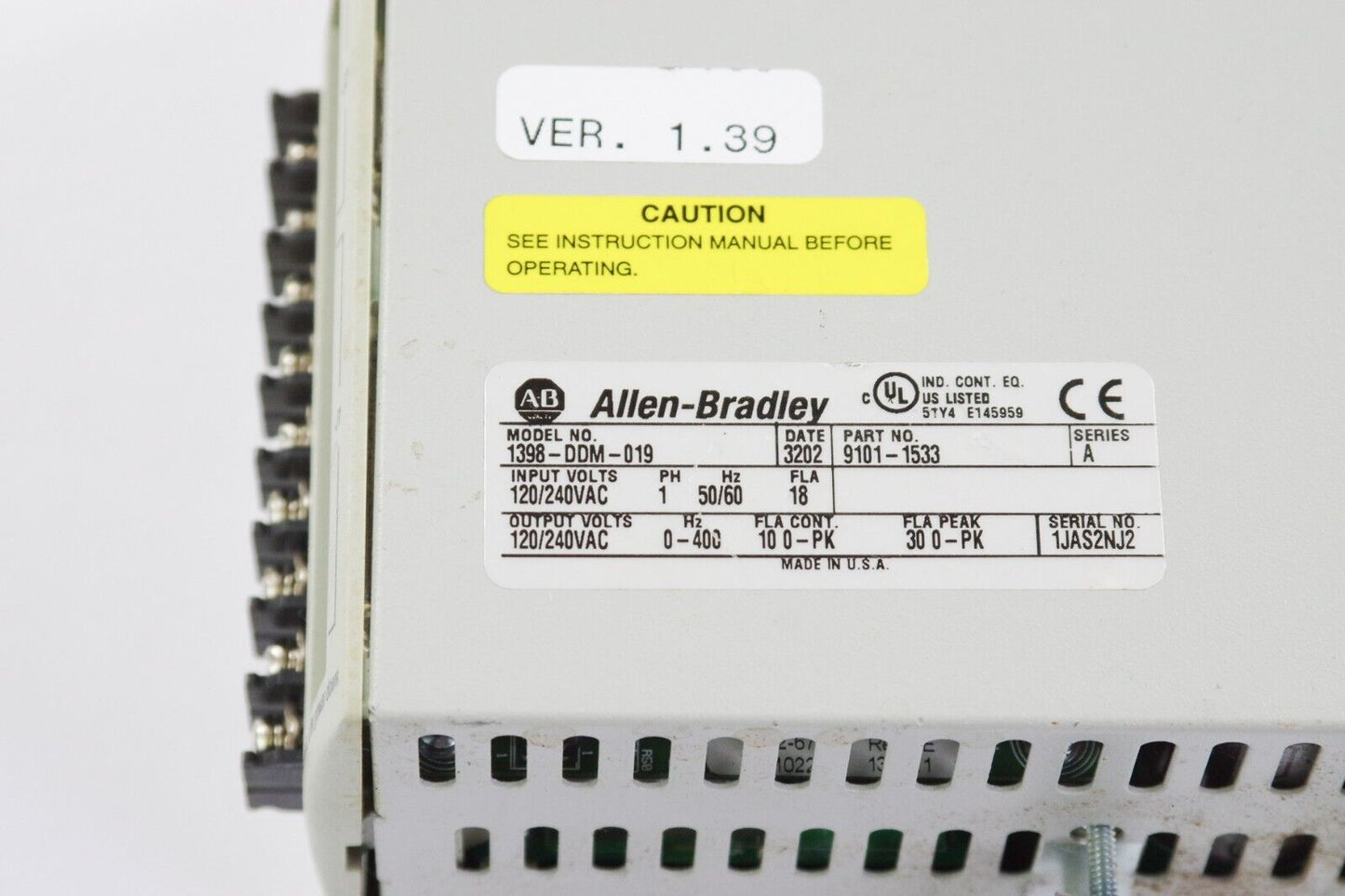 Allen Bradley 1398-DDM-019 / 1398DDM019 Ser A Ultra Series - For Parts or Repair