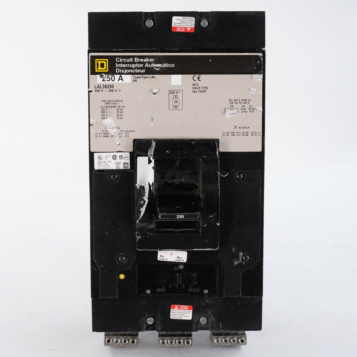 Square D LAL36250 Circuit Breaker 3 Pole 250A 600V 22kA LAL 3P 250 Amp LAL36250